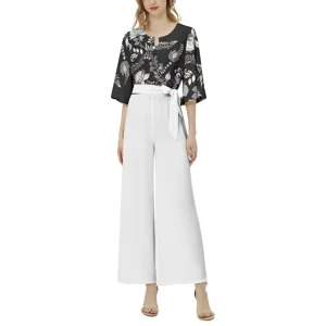 Fluffy Elegant Sleeve Flair Leg Jumpsuit Petite with Belt by BagAbby