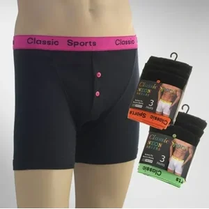 3pk Classic Sport Neon Button Fly Boxers Neon Strap With Black 3Pk, Various Sizes