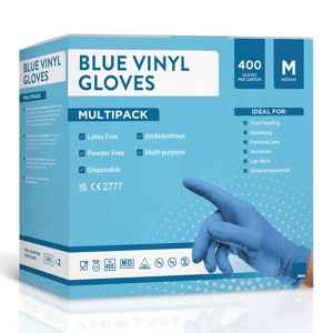 Jena Blue Vinyl Gloves, 400 Pack, Various Sizes