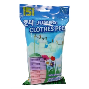 151 Assorted Colour Jumbo Plastic Clothes Pegs 24 Pack