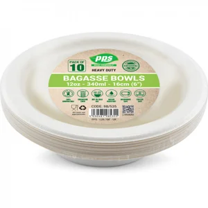 White Biodegradable Bagasse Bowls 340ml 16cm 10 Pack