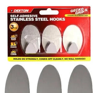 Dekton Gecko Grip Self Adhesive Stainless Steel Hook Set 3pc