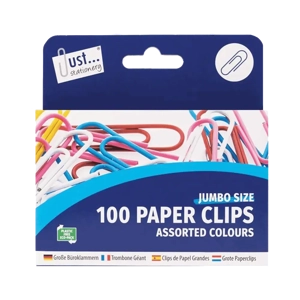 Assorted Colour Jumbo Paper Clips 100 Pack