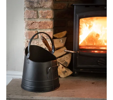 Black Coal Bucket with Teak Handle Shovel