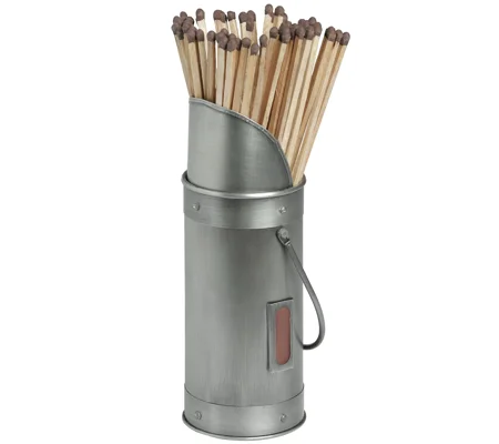 Antique Pewter Match Holder With 60 Matches
