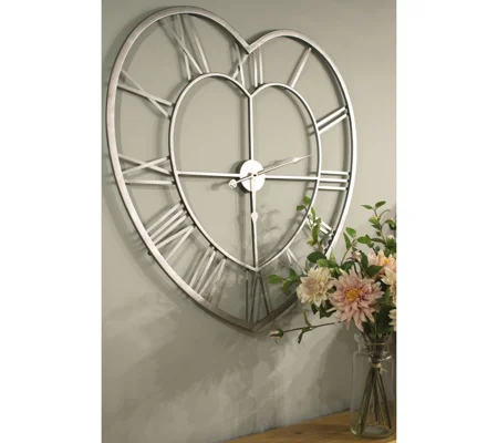 Silver Heart Skeleton Wall Clock