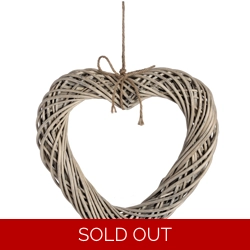 Brown Large Wicker Hanging Heart with Rope Detail