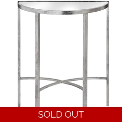 Mirrored Silver Half Moon Table With Cross Detail