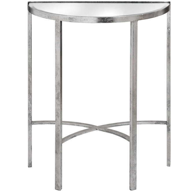 product Image for Mirrored Silver Half Moon Table With Cross Detail
