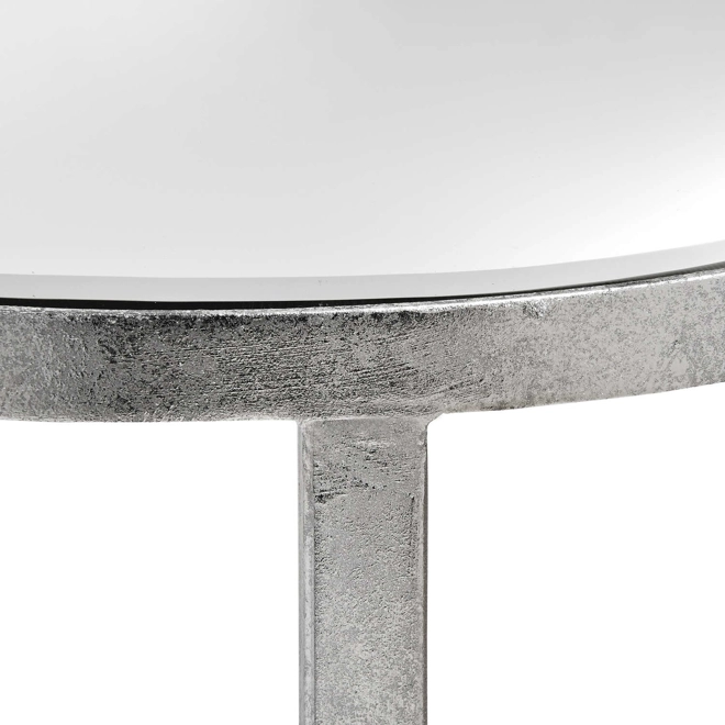 Additional Image for Mirrored Silver Half Moon Table With Cross Detail