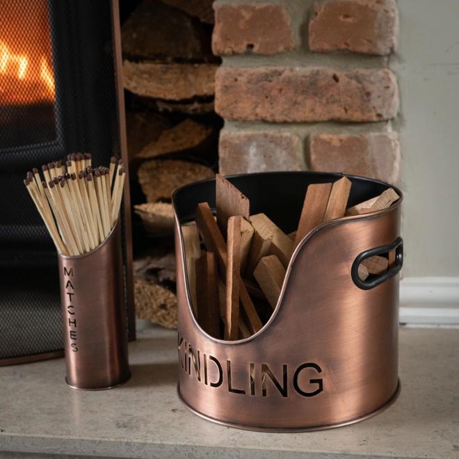 Additional Image for Copper Finish Logs And Kindling Buckets & Matchstick Holder