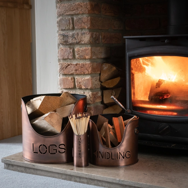 Additional Image for Copper Finish Logs And Kindling Buckets & Matchstick Holder