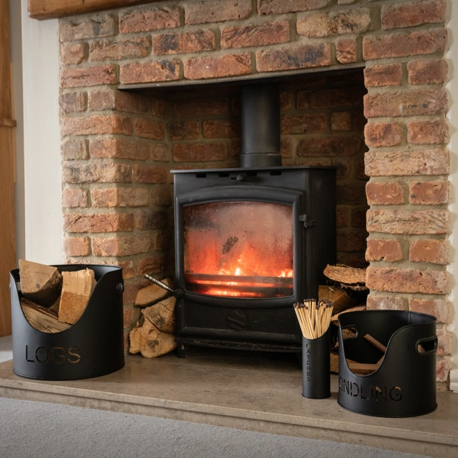 Additional Image for Black Finish Logs And Kindling Buckets & Matchstick Holder