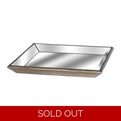 Astor Distressed Mirrored Square Tray W/Wooden Detailing Lge