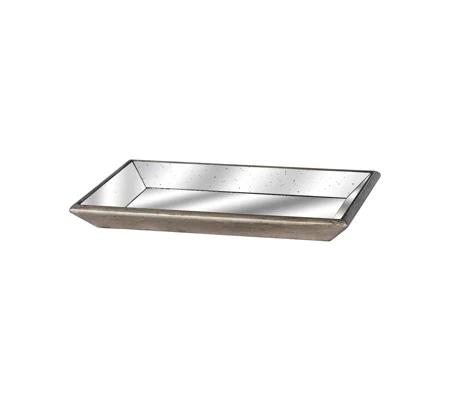 Astor Distressed Mirrored Tray With Wooden Detailing