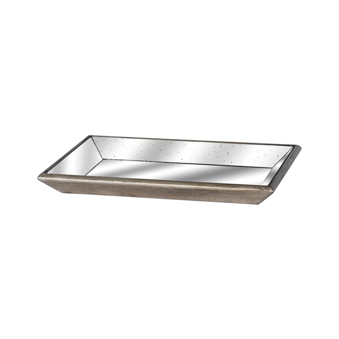 product Image for Astor Distressed Mirrored Tray With Wooden Detailing