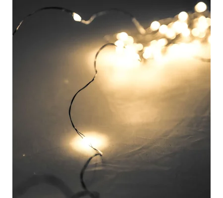 100 LED Battery Micro Lights Silver Wire 10m