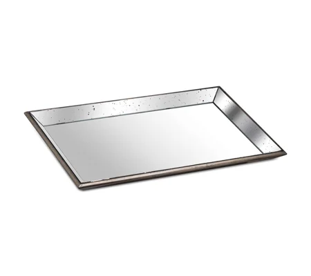 Astor Distressed Large Mirrored Tray With Wooden Detailing