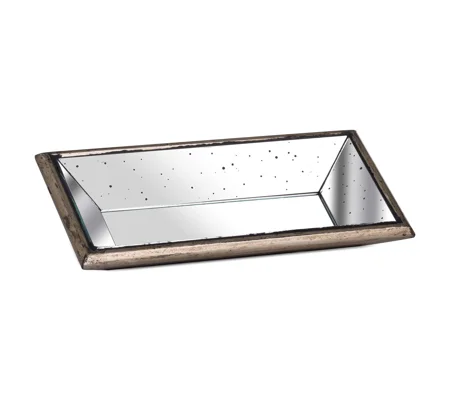 Astor Distressed Mirrored Display Tray With Wooden Detailing