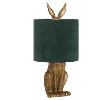 Antique Gold Hare Table Lamp With Green Velvet Shade