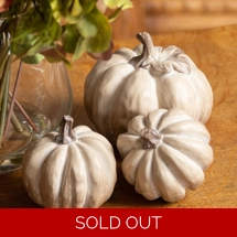 Set Of Three Carved Wood Effect Pumpkins