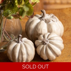 Set Of Three Carved Wood Effect Pumpkins