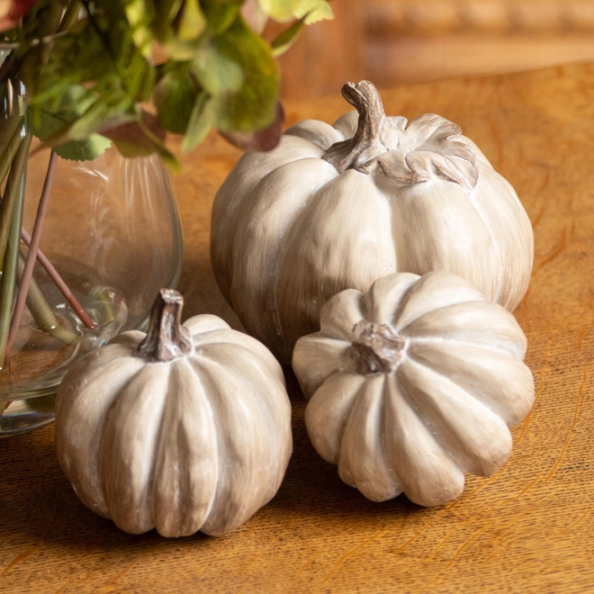 product Image for Set Of Three Carved Wood Effect Pumpkins