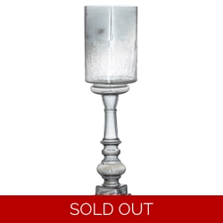 Silver Smoked Midnight Glass Top Tall Candle Pillar Holder