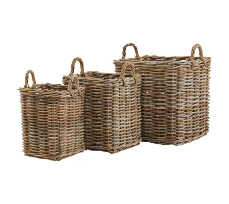 Set of 3 Kubu Rattan Square Storage Baskets