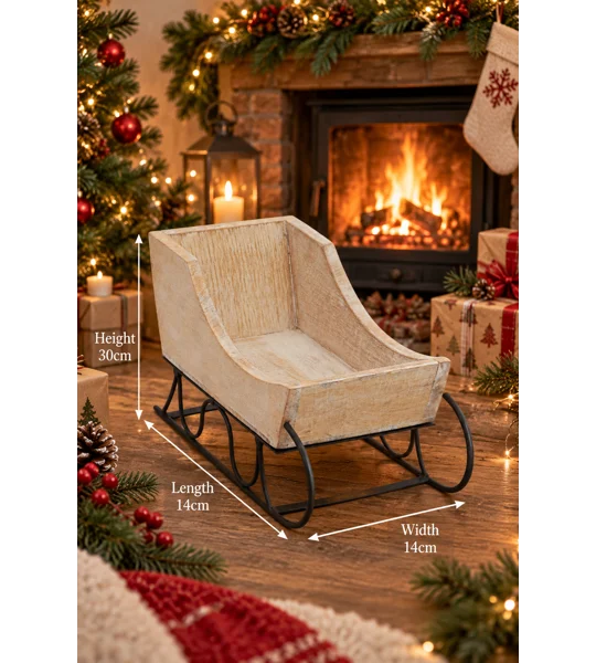 White Wash Collection Wooden Decorative Sleigh