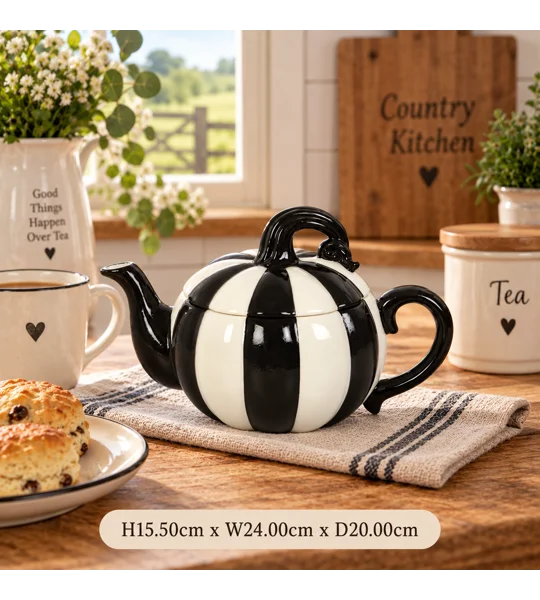 Black And White Striped Pumpkin Teapot