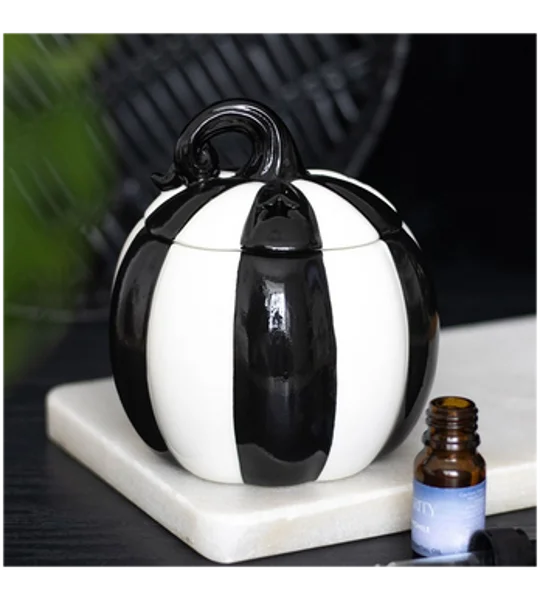 Black and White Striped Pumpkin Oil Burner