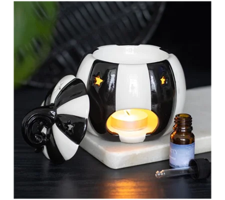 Black and White Striped Pumpkin Oil Burner