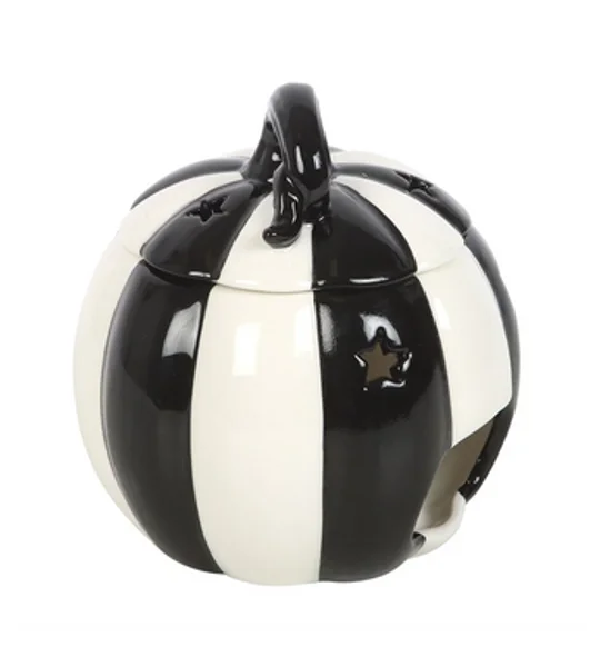 Black and White Striped Pumpkin Oil Burner