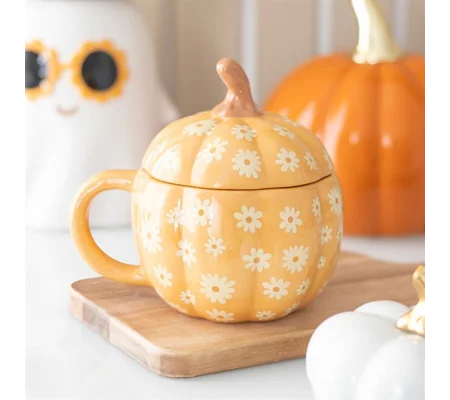 Groovy Floral Pumpkin Lidded Mug