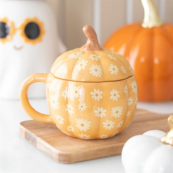 product Image for Groovy Floral Pumpkin Lidded Mug