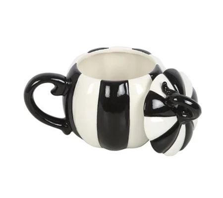 Black and White Striped Pumpkin Lidded Mug