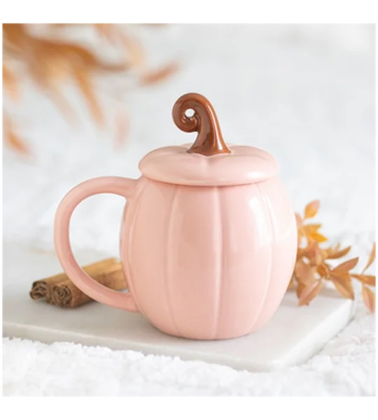 Pink Curly Pumpkin Lidded Mug