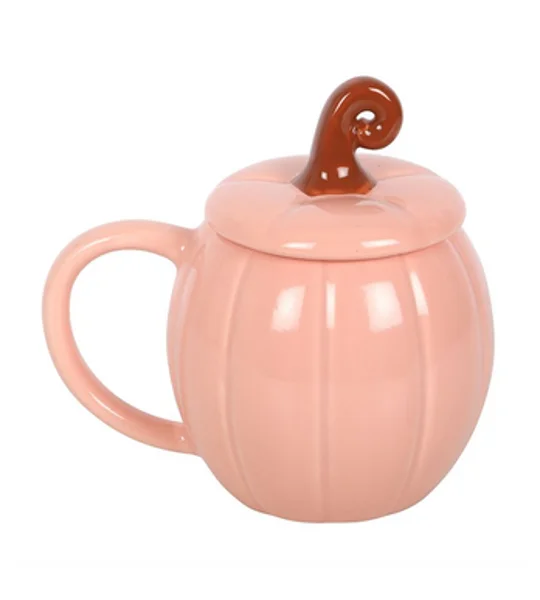 Pink Curly Pumpkin Lidded Mug