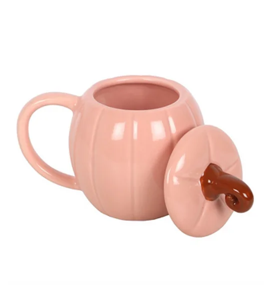 Pink Curly Pumpkin Lidded Mug