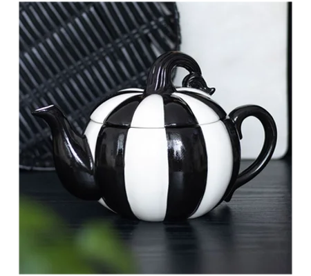 Black And White Striped Pumpkin Teapot