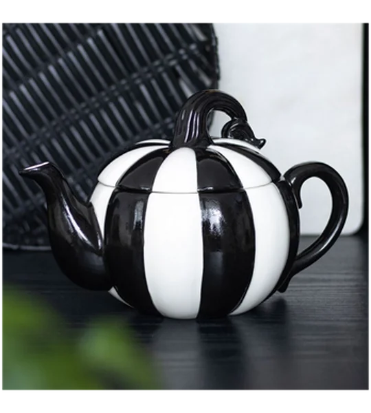 Black And White Striped Pumpkin Teapot