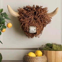 Voyage Maison Hewie Highland Cow Wall Mounted Hand Crafted Wooden Sculpture Brown