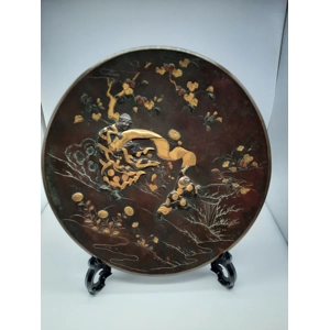 Antique Japanese Inlaid Bronze Charger - Meiji Period