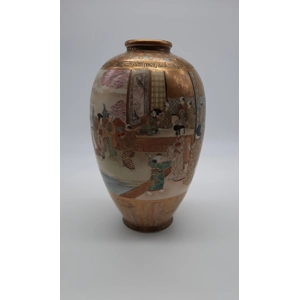 Satsuma Vase with Figures in a Pavilion - Meiji Period Signed