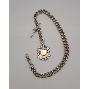Sterling Silver Graduated Link Albert Chain and Fob - 1902