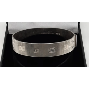 Sterling Silver Hinged Bangle with Floral Engraved Design and Large External Hallmarks by Bracelon Sterling Silver Hinged Bangle with Floral Engraved Design and Large External Hallmarks by Bracelon