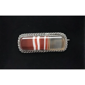 Banded Agate and Sterling Silver Vintage Brooch