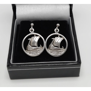Vintage Sterling Silver Ola Gorie Viking Longship Earrings