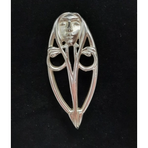 Stunning Sterling Silver Rennie Mackintosh Inspired Brooch with Art Nouveau Style Face